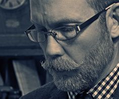 Portrait With Glasses, Handlebar Mustache, Thick Beard, Mustache Styles, Mens Facial Hair Styles, Grey Beards, Perfect Beard