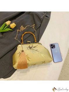 Bird in Bag - Solid Color Bamboo Leaf Single Shoulder Crossbody Bag - Fashionable, Versatile Outdoor Commuter Shell Embroidered Tapestry, Dome Bag, Bamboo Leaf, Minimalist Pattern, Bag Elegant, Evening Handbag, Baguette Bag, Bamboo Handles, Chain Crossbody Bag