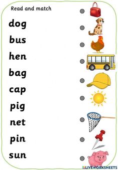 a printable worksheet with words and pictures for kids to learn how to read