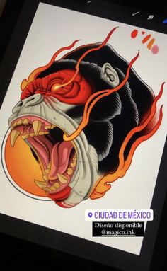 an image of a poster with fire coming out of it's mouth and tongue