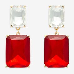 Included: 1 Pair of EarringsEarring Back: PostMetal Color: Gold ToneEarring Length: 13.2mmEarring Width: 18.6mmCare: Wipe CleanStone Type: 4 GlassEarrings Type: Post EarringsEarrings Style: Drop EarringsMetal: ZincCountry of Origin: Imported Red Single Earring For Formal Occasions, Rectangular Red Jewelry For Evening, Red Rectangular Jewelry For Evening, Glass Drop Earrings, Earrings Red, Earrings Drop, Type 4, Earrings Color, Jewellery And Watches