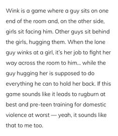 a poem written in black and white with the words winkk is a game where guys sit on one end of the room and on the other side