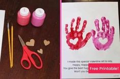 two handprints and some crafting supplies on a table