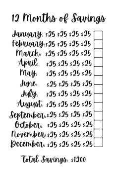 a printable savings sheet for the 12 months of savings