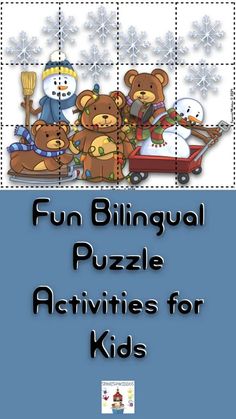 the fun bilingual puzzle activities for kids to learn how to play with teddy bears and snowflakes