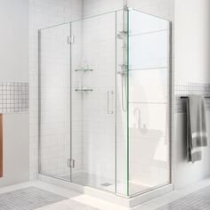 The DreamLine Unidoor-X is a frameless shower door, tub door or enclosure that features a luxurious modern design, complementing the architectural details, tile patterns and the composition of your bath space. Unidoor-X showcases sleek, clean lines to enhance any shower space, creating a stunning appearance. DreamLine exclusive ClearMax water repellant and stain resistant glass coating adds superior protection from stains and is nearly maintenance-free. Unidoor-X is part of DreamLine Unidoor col Corner Shower Doors, Dreamline Shower, Hinged Shower Door, Frameless Hinged Shower Door, Glass Door Hinges, Frameless Shower Door, Frameless Shower Enclosures, Glass Shower Enclosures, Tub Doors