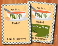 two coupons for soup are on the table