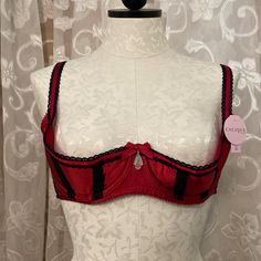 Nwt Cacicue Demi Bra. Sexy Red With Black Lace Embellishments. Teardrop Crystal In A Peek A Boo Opening. Perfect For That Special Evening. Party Bra With Boning And Underwire, Red Fitted Bra For Parties, Red Party Bra, Red Underwire Bra For Night Out, Red Padded Party Bra, Red Fitted Push-up Bra, Fitted Red Push-up Bra, Fitted Coquette Bra For Night Out, Coquette Fitted Bra For Night Out