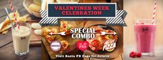 valentine's day celebration special combo with pizza and milkshake for two people