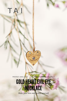 A gold necklace featuring a heart-shaped pendant with an evil eye design, embellished with colorful accents, hanging delicately against a soft, floral backdrop. Heart Evil Eye, Set Yourself Free, Ancient Symbols, Set You Free, Evil Eye Necklace, Protect Yourself, Eye Necklace, Gold Heart, Heart Of Gold