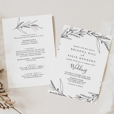 the wedding stationery is laid out on top of each other