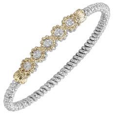 You don't have to be a celebrity to get the jewelry they wear! This bracelet is composed from quality 14k yellow gold and shinning sterling silver. The beaded pattern gives it a floral look and the .10ctw diamond center makes the floral design even more prominent. This a great starter piece for your Vahan collection! Click here to download Vahan's sizing guide. A Celebrity, Silver Diamonds, Diamond Bracelet, Floral Design, Bangles, Yellow Gold, Bracelet, Sterling Silver, Yellow