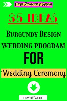 the wedding program for brides and grooms is displayed in this green background with arrows pointing