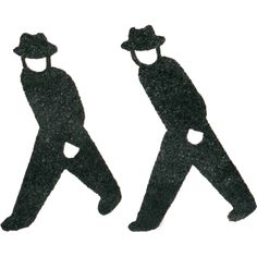 the silhouettes of two people wearing hats are shown against a white background with black speckles