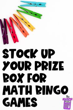 the words stock up your prize box for math bingo games