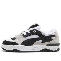 Puma 180 Low Shoes 'White Grey Black' 389267-11 Modern White Skate Shoes With Cushioned Footbed, Modern White Skate Shoes For Skateboarding, White Round Toe Skate Shoes, Dynamic White Round Toe Skate Shoes, Modern White Skateboarding Shoes, Black And White Sporty Lace-up Skate Shoes, Black And White Lace-up Skate Shoes In Sporty Style, Black And White Lace-up Sporty Skate Shoes, Low Shoes