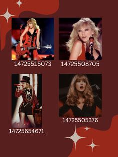 an advertisement for taylor swift's concert tour with the names and numbers on it