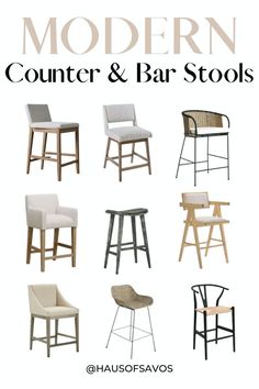 Upgrade your kitchen counter seating with stylish and comfortable options. These counter stools come in neutral colors like white and black, making them the perfect addition to your home. Modern Kitchen Stools, Wicker Counter Stools, Modern Coastal Home