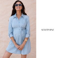 A must for your weekend wardrobe, Seraphine's Light Chambray Belted Maternity Tunic offers an easy over-size fit through every stage of pregnancy. Spring Nursing-friendly Maternity Dress, Cotton Nursing Friendly Maternity Dress, Cotton Maternity Dress Nursing Friendly, Spring Cotton Maternity Dress, Daywear Nursing-friendly Maternity Dress, Spring Maternity Dress, Nursing-friendly, Spring Maternity Dress Nursing Friendly, Bump Friendly Cotton Maternity Dress, Maternity Denim Dress