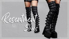 an image of a woman in high boots with chains on her legs and the caption, resentient shoes