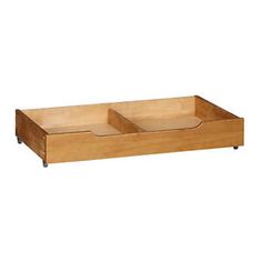 a wooden tray with two compartments on each side and one drawer in the middle for storage