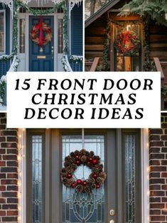 front door decorated for christmas with wreaths and lights