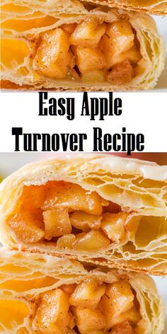 an easy apple turnoverer recipe is cut in half and stacked on top of each other