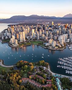 an aerial view of a city and harbor