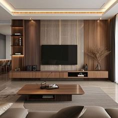 a living room with couches and a tv on the wall in front of a sliding glass door