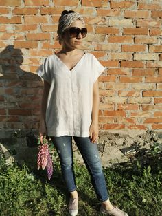 White Linen Top, Nature Friendly, Linen Tee, Linen Tshirts, Linen Blouse, Linen Top, Pure Linen, Lithuania, White Linen