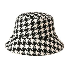 Color -Black & White Pattern - Houndstooth Type - Bucket Hat Composition- 100% Polyester/Wool Blend Detail - Has An Adjustable Strap Around The Rim For Tightening Circumference 22.8" Crochet Houndstooth Hat Pattern, Patagonia Trucker Hat, Bucket Hat Winter, Chunky Hat, Plaid Hats, Bucket Hat Women, Cute Hat, Running Hats, Wide Brim Sun Hat