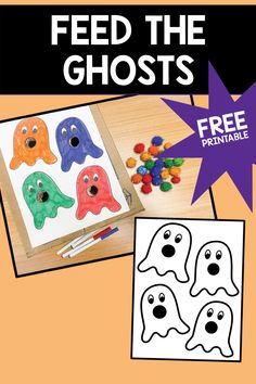 a printable book with two pictures of ghost faces and the words feed the ghosts