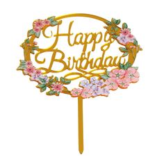 Gold Floral Happy Birthday - Birthday Cake Topper-Ready To List-Bakell Post Package, Floral Happy Birthday, Lace Cupcakes, Cake Liner, Cupcake Holder, Beautiful Cupcakes, Happy Birthday Cake, Happy Birthday Cake Topper, Mr And Mrs Wedding