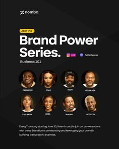 an ad for the brand power series featuring black men and women in business attire, with text