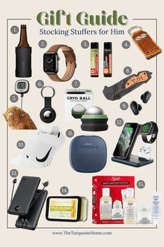 the gift guide for stocking stuff is shown in this graphic above it's contents