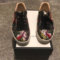 Men Gucci Shoes Floral Print Gucci Designer Custom Sneakers With Contrast Sole, Gucci Designer Custom Sneakers With Rubber Sole, Designer Gucci Custom Sneakers With Rubber Sole, Designer Gucci Low-top Custom Sneakers, Designer Custom Sneakers With Red Sole, Gucci Leather Sneakers With Red Sole, Designer Custom Low-top Sneakers, Designer Gucci Custom Sneakers With Round Toe, Multicolor Gucci Leather Sneakers