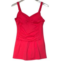 Adjustable Straps Built In Pads In Bra Ruched Tummy Panel Pit To Pit 15.5” Length 26” Bin# 2h Fitted Sleeveless Top With Gathered Waist, Stretch Sleeveless Lined Tops, Swim Dress, Womens Swim, Adjustable Straps, Colorful Dresses, Built In, Coral, Swimming