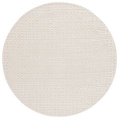 a round rug with white squares on the top and bottom, in an oval pattern