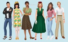 several people are standing together in different outfits and clothes for the simssix version