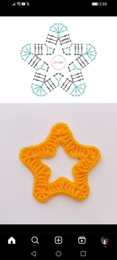 the crochet star is next to an applique on the phone screen