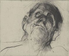 an old man's head is shown in black and white, as if it were charcoal paper