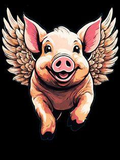 Cute Flying Pig T-Shirt When Pigs Fly Art, Flying Pig Tattoo Ideas, Flying Pig Sketch, Pig Art Drawing, Flying Pig Painting