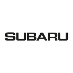 the subaru logo is shown in black on a white background with an orange stripe