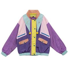 Color Block Jacket - Jackets Streetwear Fashion Women Colorful, Layered Colorful Outfits, Kidcore Jacket, Bright Clothes Aesthetic, Funky Jacket, Bright Clothing, Dream Hoodie, Colorful Streetwear, Jacket Aesthetic