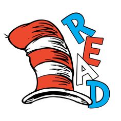 the cat in the hat is reading red and blue with letters that read dr seuss