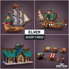 Elven builds in Minecraft Minecraft Emerald Build, Fantasy Village Minecraft, Minecraft Shipyard, Elven Village, Fantasy Minecraft, Minecraft Kingdom, Minecraft Building Guide, Minecraft Village, Minecraft Structures