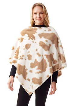 Great Shopping ScarvesMe Women's Soft Luxury Boho Cow Print Soft Fur Poncho Shawl, Womens Coats Jackets Cow Print Outfit, Fur Trimmed Cape, Dog Hiking, Fur Poncho, Luxury Boho, Popped Collar, Anthropologie Style, Poncho Shawl, Soft Luxury