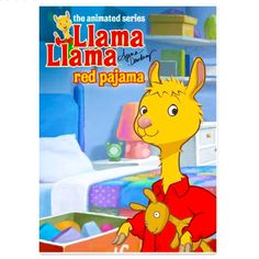 the llama llama red pajama is sitting in front of an open refrigerator