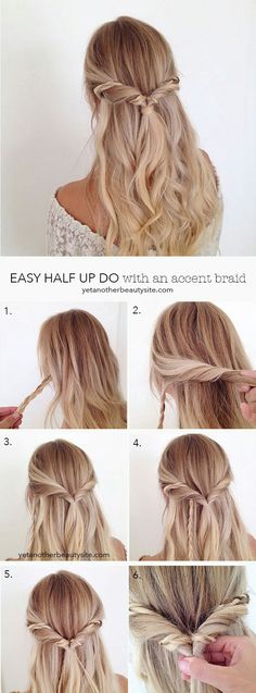 Peinado que te tomará 3 minutos en hacerlo. Para un día tranquilo Updo Bridesmaid, Simple Prom Hair, Long Hair Tutorial, Simple Wedding Hairstyles, Prom Hairstyles For Long Hair, Hairstyles Updo, Half Updo