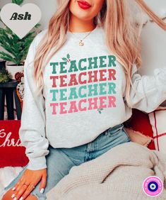 Teacher Crewneck for Christmas, Teacher Christmas Shirt, Xmas Teacher Shirt, Teacher Shirts for Teacher Teams, Teacher Holiday Shirt SIZE AND FIT: Your sweatshirt design will be printed on a high-quality, soft and comfortable unisex sweatshirt. Sizes run true to size, which takes the guesswork out of ordering; if you like your sweatshirts loose or oversized, you might want to order a size up and if you'd like a more fitted women's style then order a size down. Sizes range from S - 5X. Please refer to our size chart in the photos for exact dimensions. DETAILS AND FABRIC: * 50% Cotton 50% Polyester * Medium-heavy fabric (8.0 oz/yd² (271.25 g/m * Loose Unisex Fit CARE: - Wash inside out with like colors on cold gentle - Tumble dry low or hang to dry - Non-chlorine bleach only - Do not iron or Teacher Crewneck, Cosmetologist Gifts, Nursing Sweater, Teacher Team, Teacher Sweatshirt, Nurse Graduation Gift, Nurse Sweatshirt, Mobile Screen, Teacher Christmas